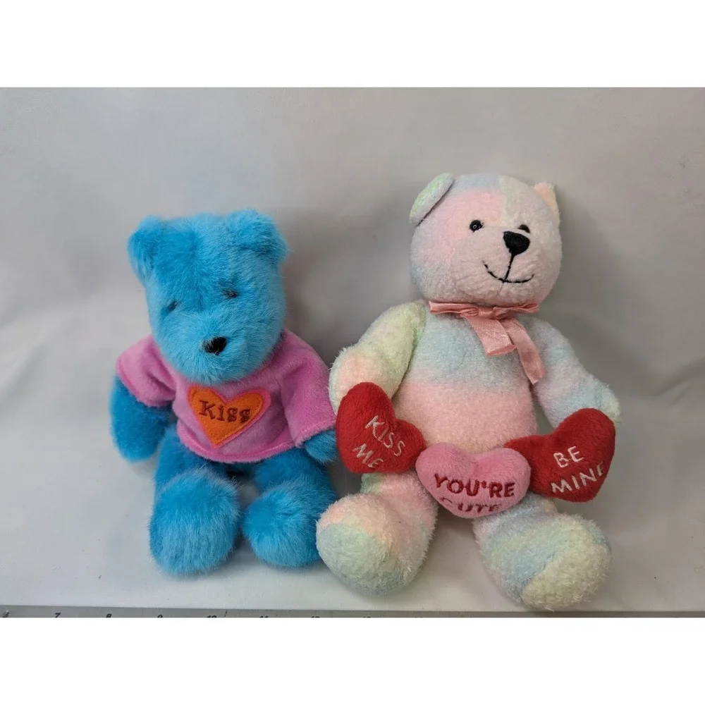 GAC Valentines Bear Plush Lot 1998 Hearts Kiss 8 9 Inch Stuffed Animal‎ Toy